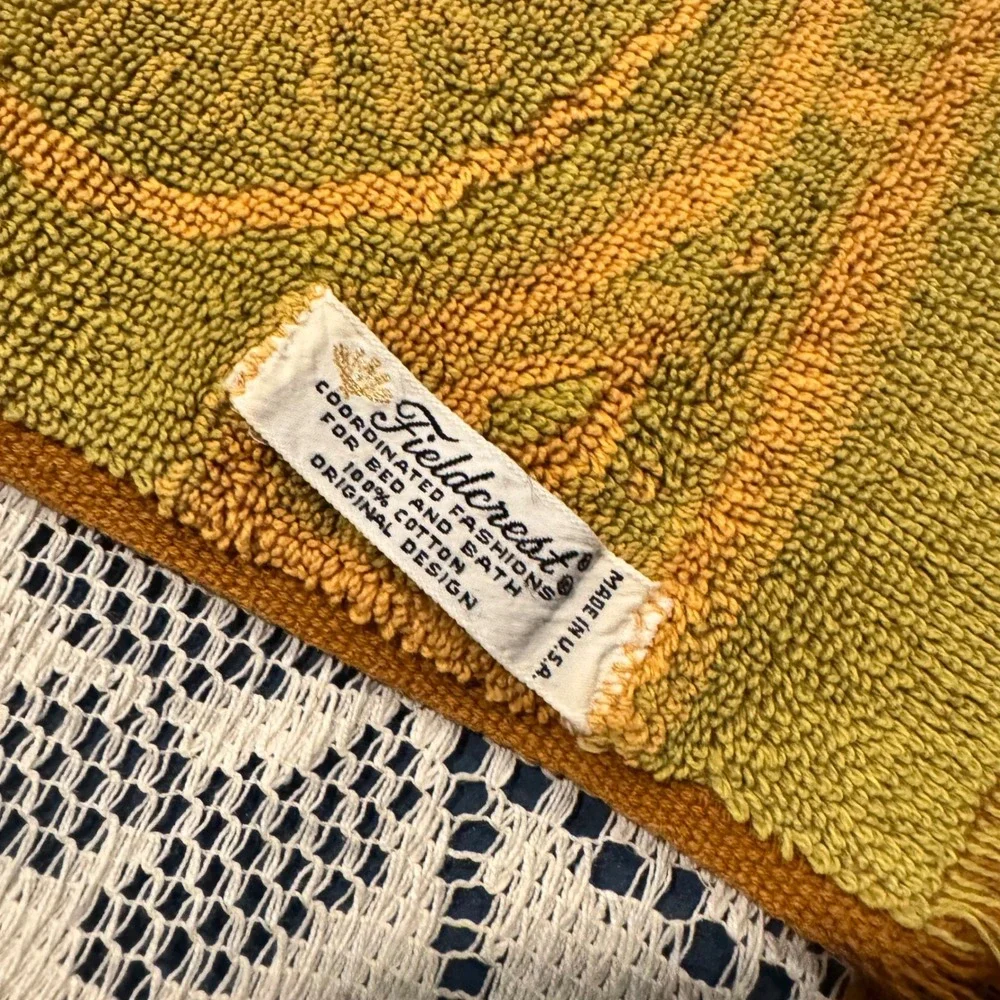 Fieldcrest Vintage Midcentury Bath Towel Geometric Mod Pattern MCM Gold‎ Green